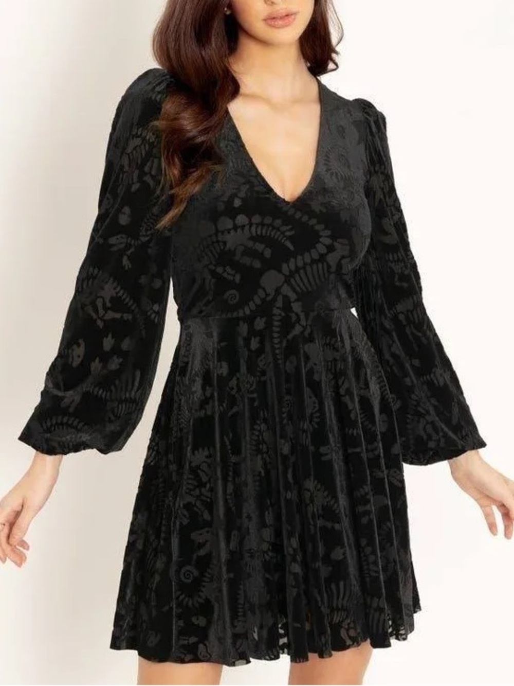 BLACKMILK Burned Velvet Fossils Romance Dress Size XL Dinosaur Skeleton Mini NWT